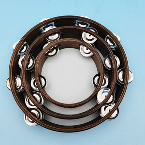 Wholesale Vintage Dark Brown Wood Tambourine <b>Drum</b> With Metal Jingles Orff Percussion Instrument Folk Rhythm Toy - Product Image 3