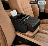 Boîte de rangement pour accoudoir avant de voiture en cuir noir de luxe, boîte à mouchoirs intégrée, double porte-gobelets, poche latérale, universel pour véhicule