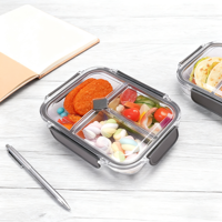 Boîtes à lunch en plastique à 3 compartiments, résistantes aux fuites, compatibles micro-ondes, avec couvercle, pour le stockage des aliments, écologiques, capacité 1L, vente en gros