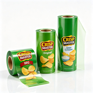 Rouleau de sacs d'emballage en plastique imprimé vert, type stand-up pouch, pour chips, snacks et aliments - Product Image 3