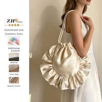 Sac fourre-tout rond en satin de soie personnalisable, élégant, léger, doux, à volants, durable, réutilisable, avec fermeture à cordon, pour courses et épicerie