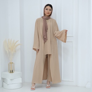 Conjunto de 3 Piezas Loriya, Abaya con Top <span class=keywords><strong>Sin</strong></span> Mangas y Pantalones, <span class=keywords><strong>Kimono</strong></span> Abaya, Vestidos Casuales para Mujer, Conjunto Transpirable y Modesto - Product Image 3