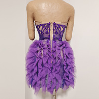 Robe Courte Corset Violette Sexy pour Femme, Décolleté Cœur Sans Bretelles, Robe Moulante Bandage, Robe de Soirée Clubwear à Volants Superposés