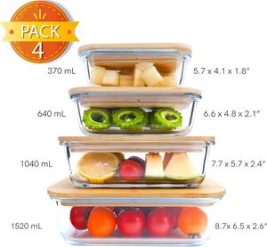 Baby Glass Food <b>Containers</b> Storage Box With Bamboo Lids Microwave Safe - Product Image 2