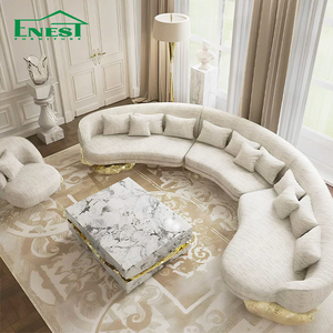 Divano Sezionale Modulare di Lusso Stile Ottone a 7 Posti, Set di Divani Curvi a C in Tessuto Dorato per Arredamento Salotto Villa - Product Image 4