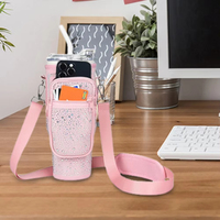 Bolsa de Transporte para Botella de Agua con Diamantes Brillantes para Stanley de 40 oz con Tarjetero/Bolsillo para Teléfono, Funda de Neopreno para Botella de Agua