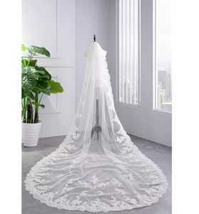 3.5m de long voiture os dentelle voile traînant filet suisse voile de mariée tempérament dentelle broderie voile de mariage - Product Image 1