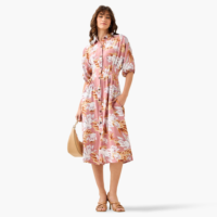 Robe chemise plissée mi-longue pour femme 100 % viscose à imprimé floral, respirante, lavable, à manches courtes bouffantes et col, coupe trapèze, printemps-été