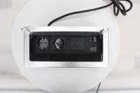Boîtier de connectivité de table, argenté, 2 prises standard allemandes, 2 USB-A, 1 Type-C, port réseau RJ45, HDMI