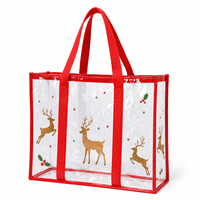 Sac de plage en PVC écologique imperméable et recyclable de haute qualité, imprimé avec des motifs de baies de houx et de pin de Noël, bordure verte personnalisée