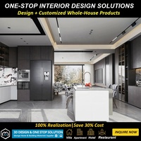 Solution de design d'intérieur clé en main pour cuisine et salon de villa de luxe minimaliste italienne sur mesure avec rendu 3D