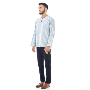 Pyjama Kurta en coton blanc avec broderie arabe, indienne et musulmane pour hommes - Product Image 4