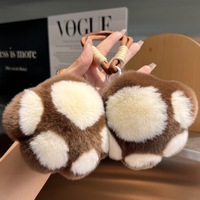 Porte-clés pendentif en fourrure de lapin Rex, motif patte d'ours, en peluche haut de gamme, fait main, style Instagram, avec breloque boule, pour livre et sac
