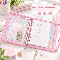 Organisateur de planificateur à fermeture éclair en PVC transparent avec paillettes étoilées, carnet à anneaux rechargeable, impression couleur personnalisée, vente en gros en vrac, OEM