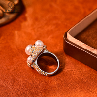 Bague en perle blanche, bijoux en cuivre plaqué or blanc, bague de cocktail élégante, bijoux de fête pour femmes