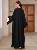 Robe élégante Abaya ouverte réversible beige noir à manches longues avec nœud à la taille réglable Design double face