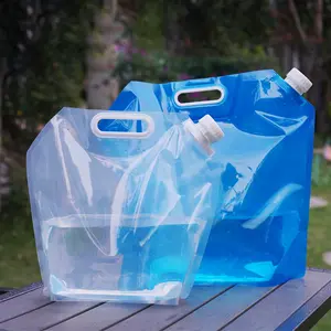 Wandern tragbare leere PE-Trinkbehälter 1,5 L Gallonen Aufbewahrungsverpackung Plastik-Wasserbeutel Beutel 5 Liter mit Schraubkopf