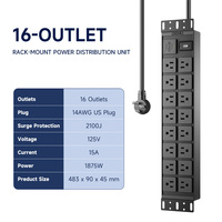 PDU 2U 19'' pour montage en rack, 16 prises US, disjoncteur 15A, protection contre les surcharges 125V, protection contre les surtensions 2100J, 1875W, pour centre de données/serveur