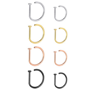 Anneau de nez minimaliste en acier inoxydable 316L en forme de D |   Bijoux de piercing sans soudure pour le nez, pour hommes et femmes |   Anneau de nez factice - Product Image 6