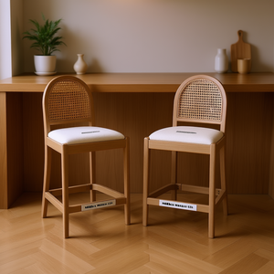 Ensemble de 2 tabourets de bar en rotin courbé Panama 26,5 pouces, dossier incurvé, blanc ivoire, meubles de salle à manger - Product Image 2