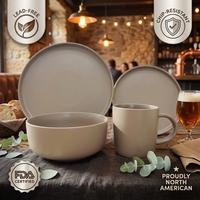 Service de table en céramique de luxe marron classique, 16 pièces, comprenant assiettes, bols, tasses - Compatible four et micro-ondes