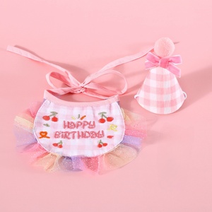 Ensemble chapeau et bavoir pour fête d'anniversaire d'animaux de compagnie, avec broderie gâteau mignonne, accessoire de costume pour chien et chat - Product Image 4