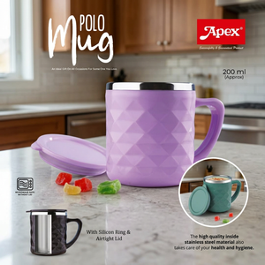 ANAX POLO MUG Tasse en acier inoxydable à motif diamant avec couvercle 200 ml Tasse à thé et à café pour le bureau et la maison - Product Image 3