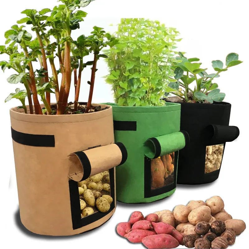 Grow Bags Non-Woven Aeration Fabric Pots With Handles Access Flap Garden Vegetable Planting Bags For Potato Tomato And Fruits