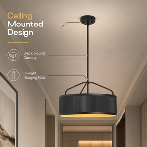 Lampe suspendue moderne en métal, abat-jour noir en forme de tambour, montage au plafond E27, pour salle à manger, îlot de cuisine, intérieur de maison, 40cm - Product Image 3