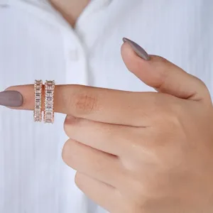 Elegant Rose <b>Gold</b> Baguette Cut Diamond Full Eternity Band <b>Ring</b> Set for Women Wedding Engagement Anniversary Gift Fine Jewelry - Product Image 6