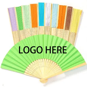 Custom Chinese Promotional Small Bamboo Fabric Fan Folding Hand Held Paper Fans As Gift