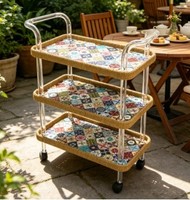 3-stöckiger Mosaik-Fliesen-Servierwagen Acryl-Rollwagen Lebensmittel-Präsentationsständer für Terrasse und Esszimmer