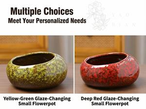 Glazed Ceramic Pottery Succulent <b>Planter</b> Colorful Elliptical <b>Bowl</b> Design Indoor Garden Decor Drainage Hole Flower Pots - Product Image 4