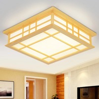 Luminaire LED moderne de style japonais, base en bois, couvercle en acrylique, hauteur réglable, température de couleur multiple, télécommande, luminaires de plafond