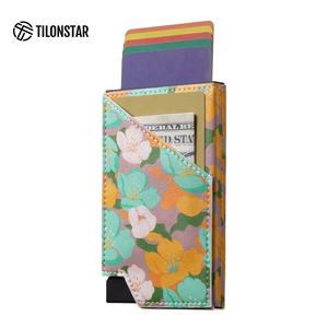 TILONSTAR TVC501 Leather <b>Card</b> Holder Aluminum Rfid Blocking Automatic Pop up <b>Wallet</b> for <b>Men</b> - Product Image 2