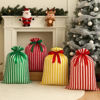 Sac à cordon brodé en gros, très grand, réutilisable, en toile rayée, pour cadeaux de Noël et protection anti-poussière