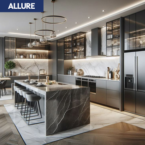 Allure Haute Qualité Brillant Personnalisé <span class=keywords><strong>Cuisine</strong></span> Verre Garde-manger Armoires Complètes Île Table Meubles <span class=keywords><strong>Cuisine</strong></span> Solutions de Rangement - Product Image 3