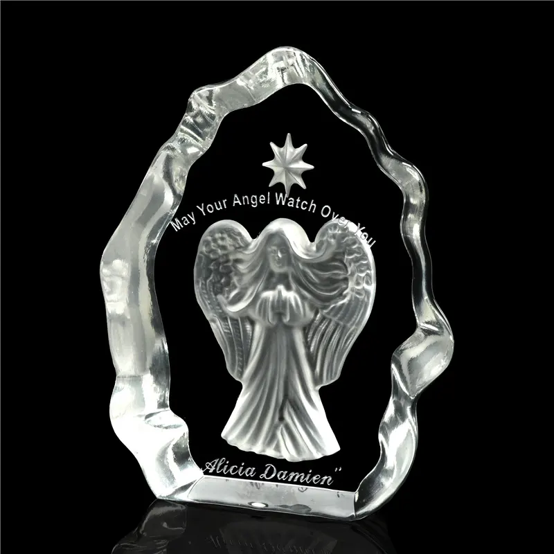 JY Pujiang Factory Supply Kunden spezifische Kristall Engel Eisberg Glas Engel Schnitzen Ornament Souvenir Geschenk
