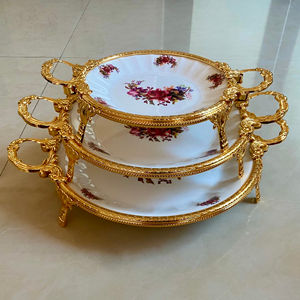 طبق معدني جديد للديكور وصينية تقديم من السيراميك بتصميم فاخر وعتيق لتزيين المنزل - Product Image 5