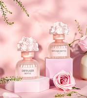 Flacon diffuseur en verre cylindrique rose à rayures verticales de luxe avec couvercle floral, vide, pour diffuseur à bâtonnets, 150 ml, pour parfum d'ambiance