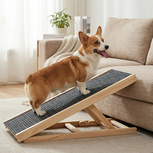 Factory Price Wooden Pets Ladder Pet Stairs <strong>Dog</strong> Pets <strong>Ramp</strong> with Non-Slip Carpet Adjustable Heights for High Bed <strong>Dogs</strong> &amp; Cats Use - Product Image 4