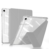 Étui multi-pliant en forme de Y pour Tab S10 FE/S9 FE 10,9 pouces, en cuir avec dos transparent en acrylique, support pour stylet S Pen, étanche