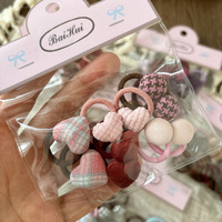 Lot de 10 élastiques à cheveux pour enfants, petite taille, avec boutons en tissu, motif cœur rayé, et anneau de pouce pour bébé