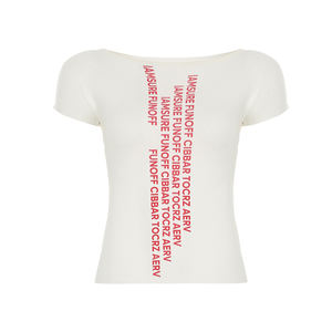 Camiseta de Manga Corta de Punto Esencial para Streetwear, Estampado de Letras Minimalista, Cuello Redondo Ajustado, Transpirable de Spandex/Algodón para Mujer - Product Image 5