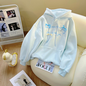High Quality Breathable Jersey Letter Pattern Embroidered Three-Dimensional Bow <strong>Hoodie</strong> for Women's Autumn Winter - Product Image 3