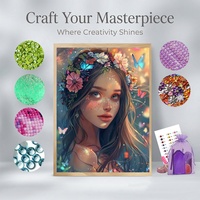 Kit de Peinture Diamant 5D Complet, Fée Fantaisie, Fille, Couronne de Fleurs, Papillon, Art Mosaïque DIY en Strass, Décoration Maison, Cadeau