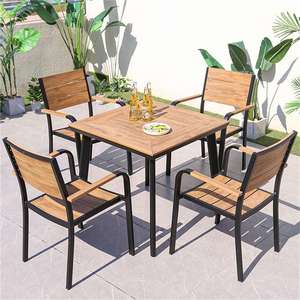 Chaises en métal d'extérieur modernes pour jardin, terrasse, balcon, couleur teck, pour cafés et salons de thé, mobilier d'extérieur résistant aux UV, pour repas en plein air - Product Image 1