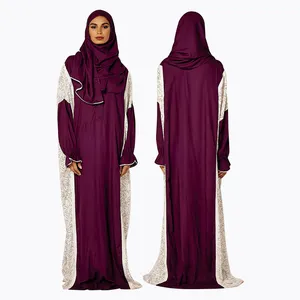 Baju doa rayon Islami kualitas tinggi setelan abaya grosir warna maroon campuran bunga putih motif gaun abaya wanita