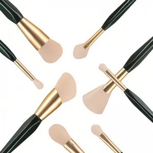 Ensemble de 8 pinceaux de maquillage en poils synthétiques verts, logo personnalisé, virole plate, manche en bois, pour fond de teint, anticernes, visage, cosmétiques - Product Image 1