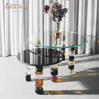 Ensembles de meubles de salon table basse en verre de luxe tables basses modernes rondes colorées transparentes avec plateau en verre